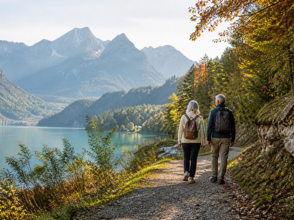 Marche au bord d’un lac pour une longévité active